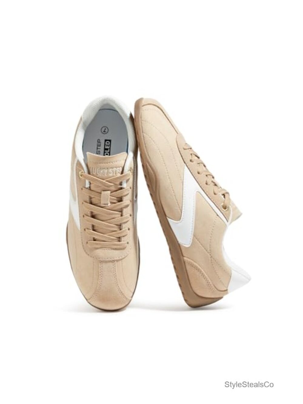 Faux Leather Cow Suede Walking Sneakers Lace-Up Athletic Shoes